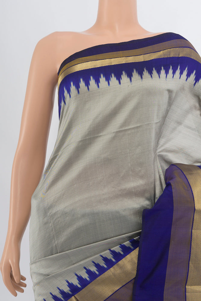 Border image of Grey Pochampally Saree with Ikat Print on the body and Silk Border. 
