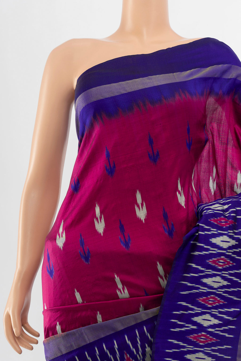 Border image of Multi Color Pochampally Saree with Ikat Print on the body and Silk Border. 