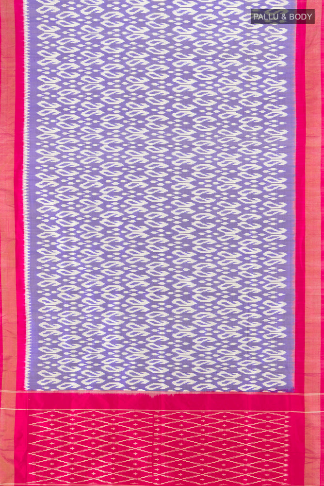Flat view of Multi Color Pochampally Saree with Ikat Print on the body and Silk Border. 