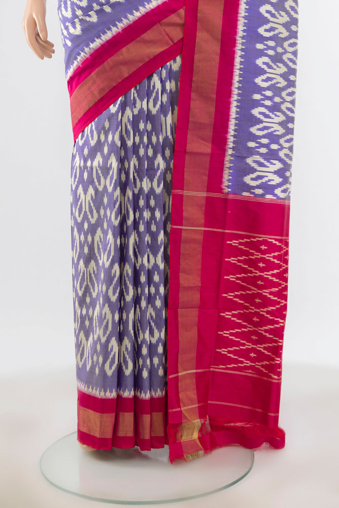 Pleats and pallu of Multi Color Pochampally Saree with Ikat Print on the body and Silk Border. 