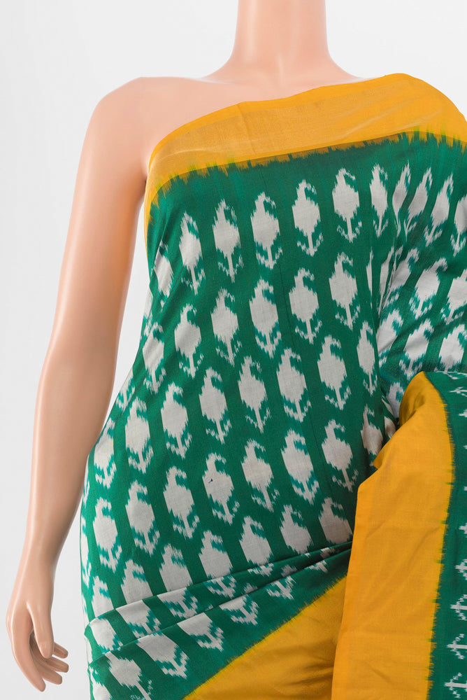 Border image of Pure Silk Pure Zari Mint Green Pochampally Saree with Ikat Print on the body and Silk Border. 