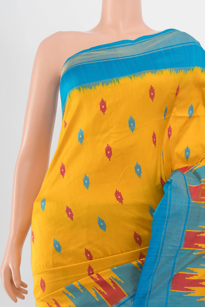 Border image of Pure Silk Pure Zari Mustard Pochampally Saree with Ikat Print on the body and Silk Border. 