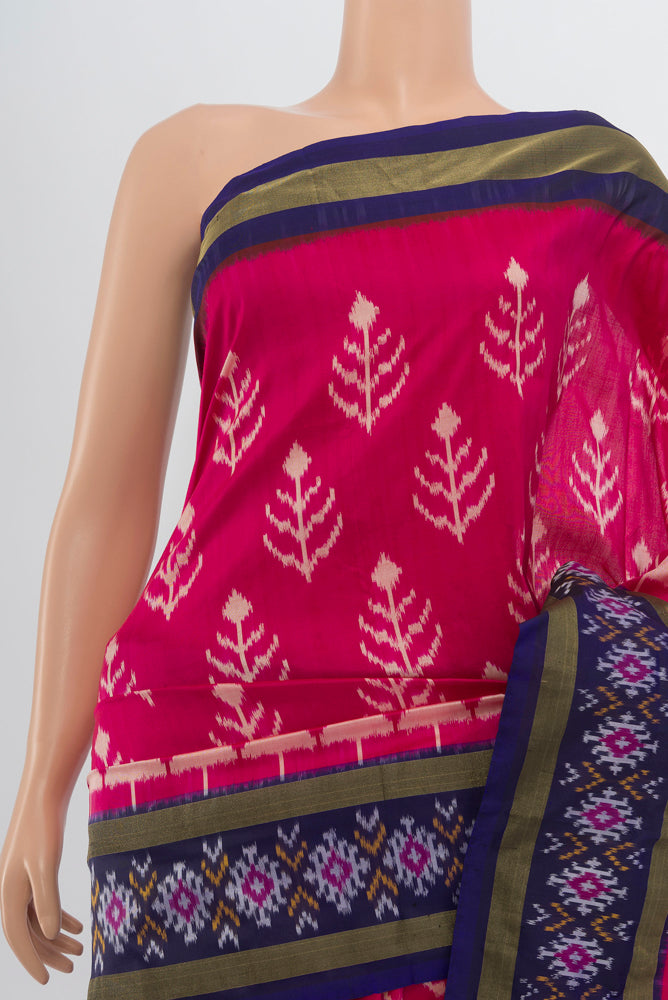 Border image of Dark Pink Pochampally Saree with Ikat Print on the body and Silk Border. 