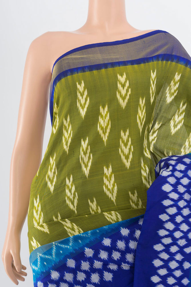 Border image of Light Green Pochampally Saree with Ikat Print on the body and Silk Border. 
