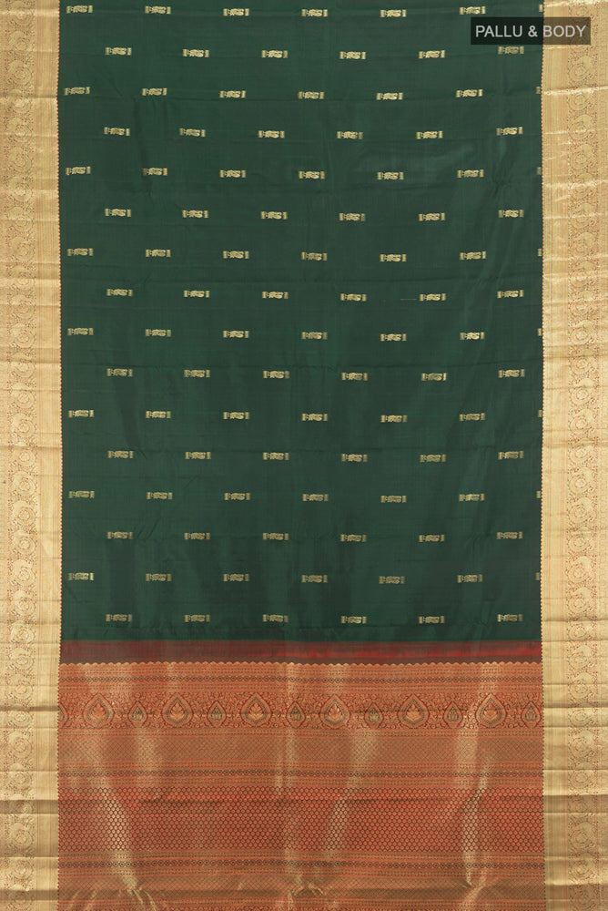 Flat view of Mint Green Kanjivaram Silk Saree with Plain Body and Silk Border. 