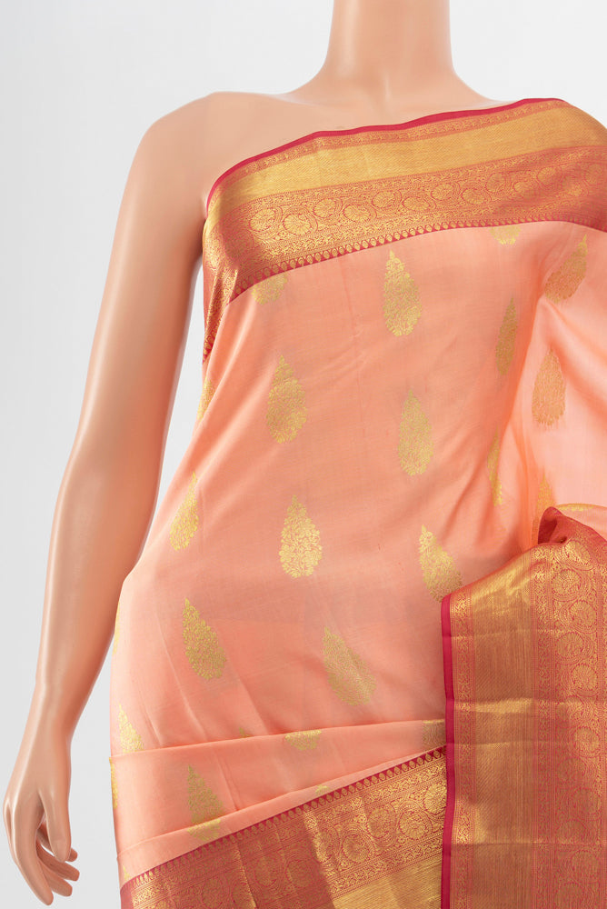 Border image of Rose Gold Kanjivaram Silk Saree with Zari Butta on the body and Silk Border. 