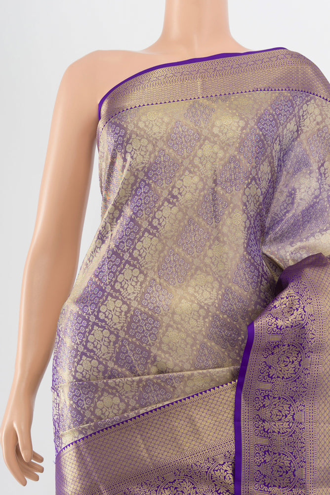 Border image of Golden Kanjivaram Silk Saree with Plain Body and Silk Border. 