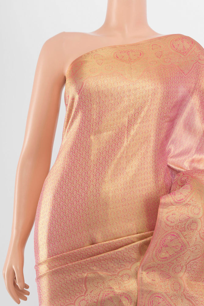 Border image of Golden Peach Kanjivaram Silk Saree with Zari Butta on the body and Silk Border. 