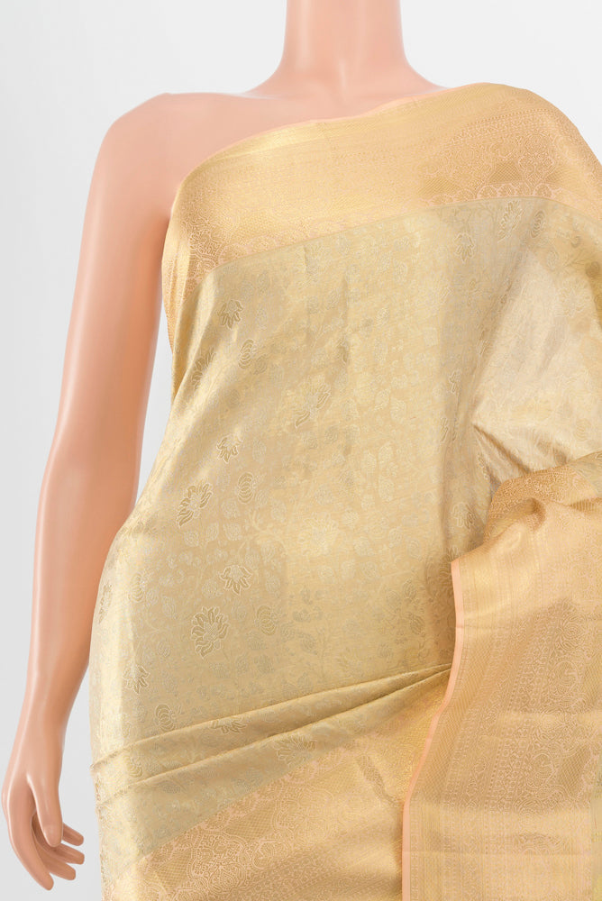 Border image of Pure Silk Pure Zari Golden Kanjivaram Saree with Zari Butta on the body and Silk Border. 