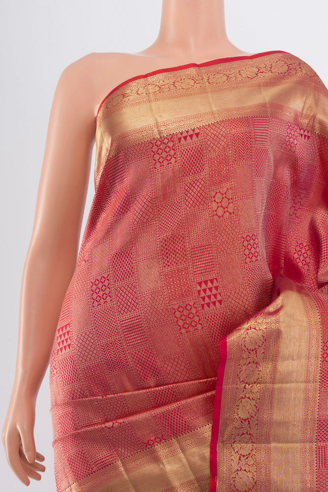 Border image of Golden Peach Kanjivaram Silk Saree with Zari Butta on the body and Silk Border. 