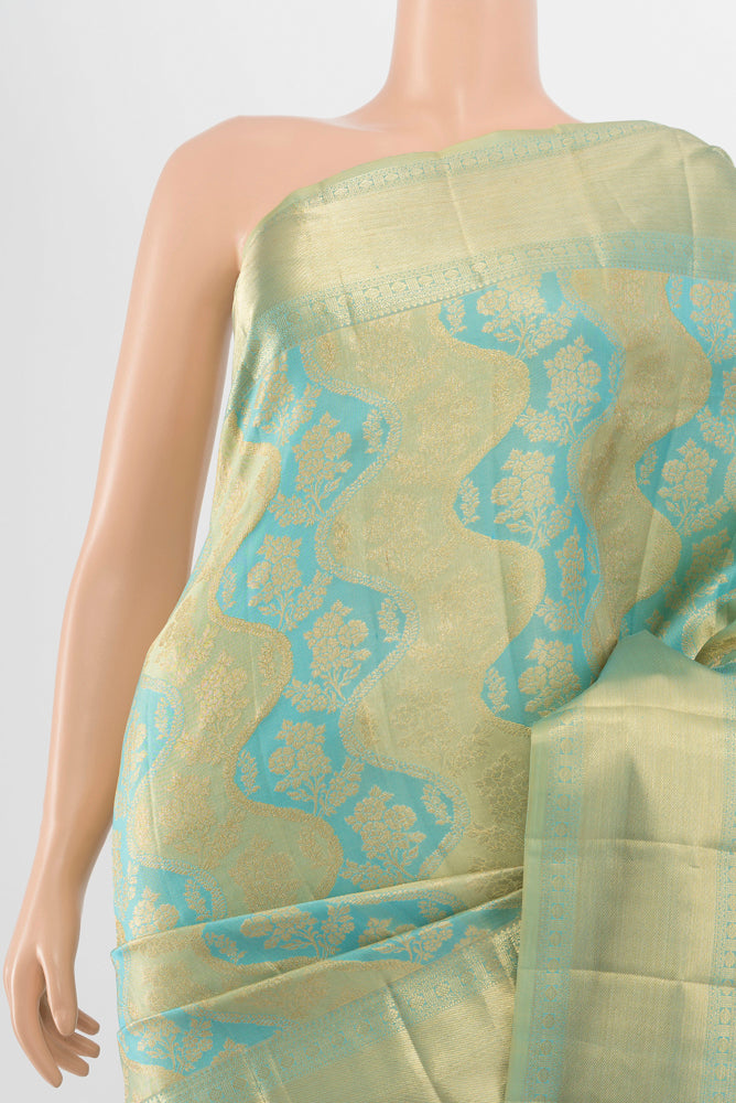 Border image of Golden Kanjivaram Silk Saree with Zari Butta on the body and Silk Border. 