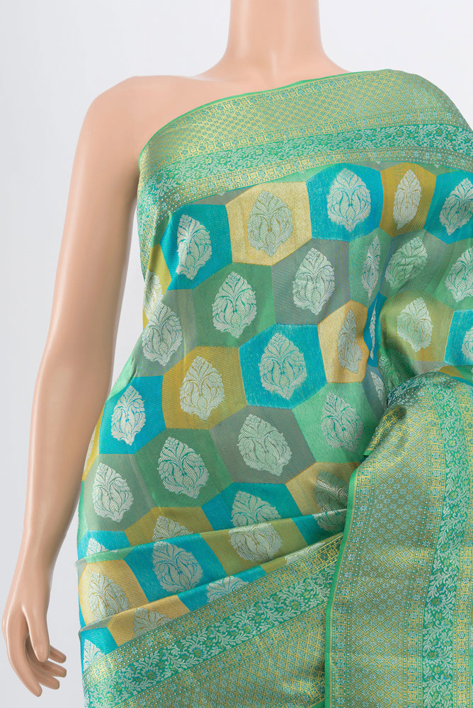 Border image of Pure Silk Pure Zari Multi Color Kanjivaram Saree with Zari Butta on the body and Silk Border. 