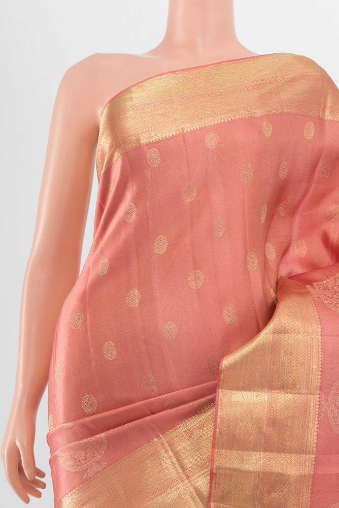 Border image of Rose pink Kanjivaram Silk Saree with Zari Butta on the body and Silk Border. 
