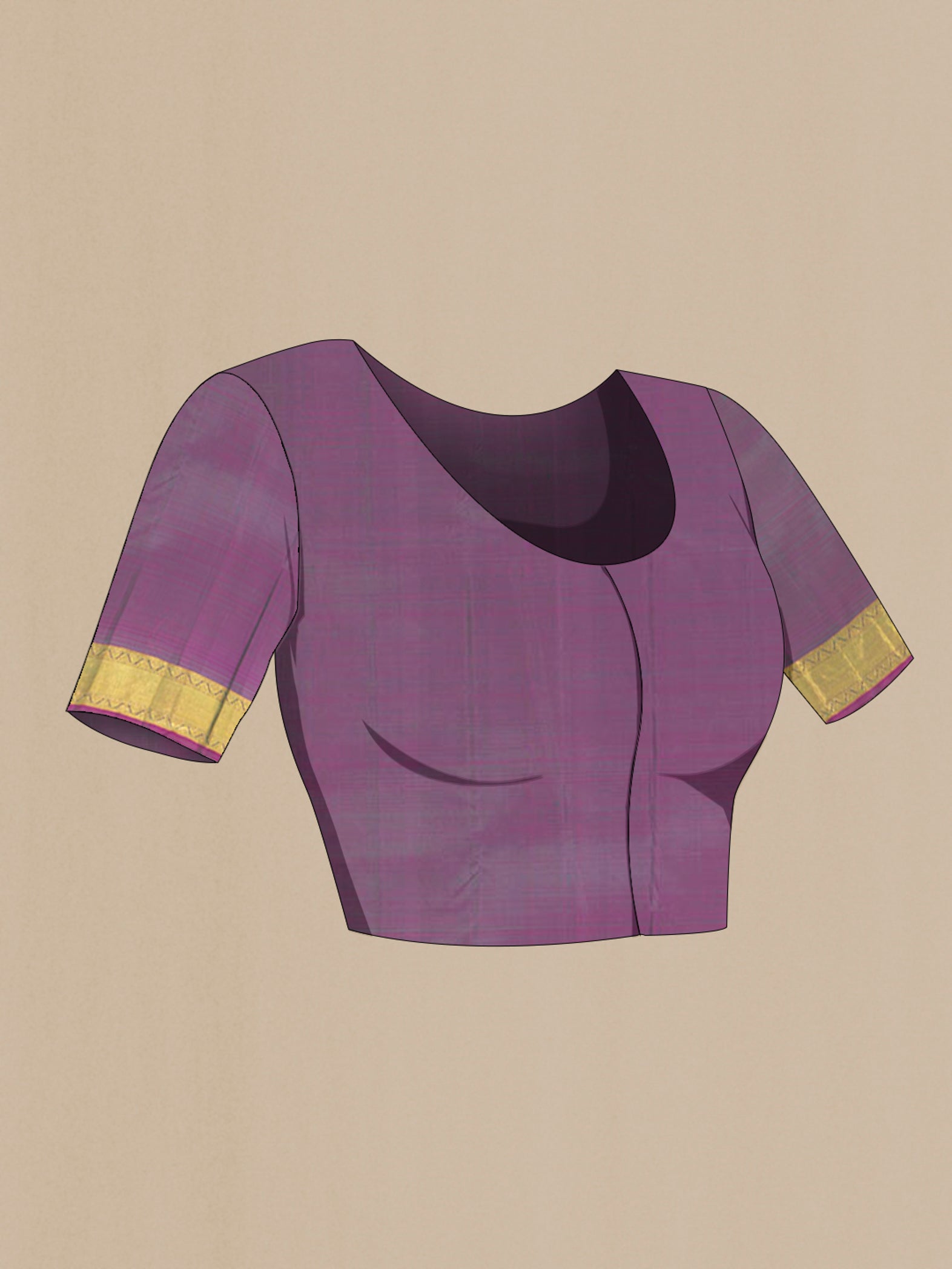 Close up image of the blouse of Green Kanjivaram Silk Saree with Zari Butta on the body and Zari Border. 