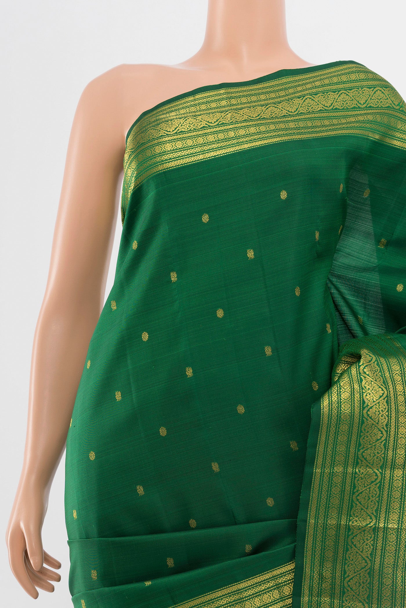 Border image of Pure Silk Pure Zari Mint Green Kanjivaram Saree with Zari Butta on the body and Silk Border. 