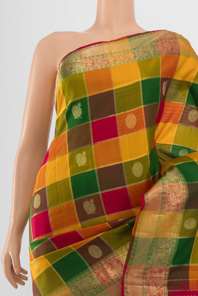 Border image of Pure Silk Pure Zari Multi Color Kanjivaram Saree with Zari Butta on the body and Silk Border. 