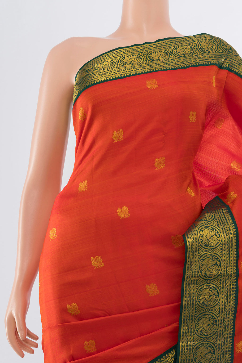 Border image of Pure Silk Pure Zari Red Kanjivaram Saree with Zari Butta on the body and Silk Border. 