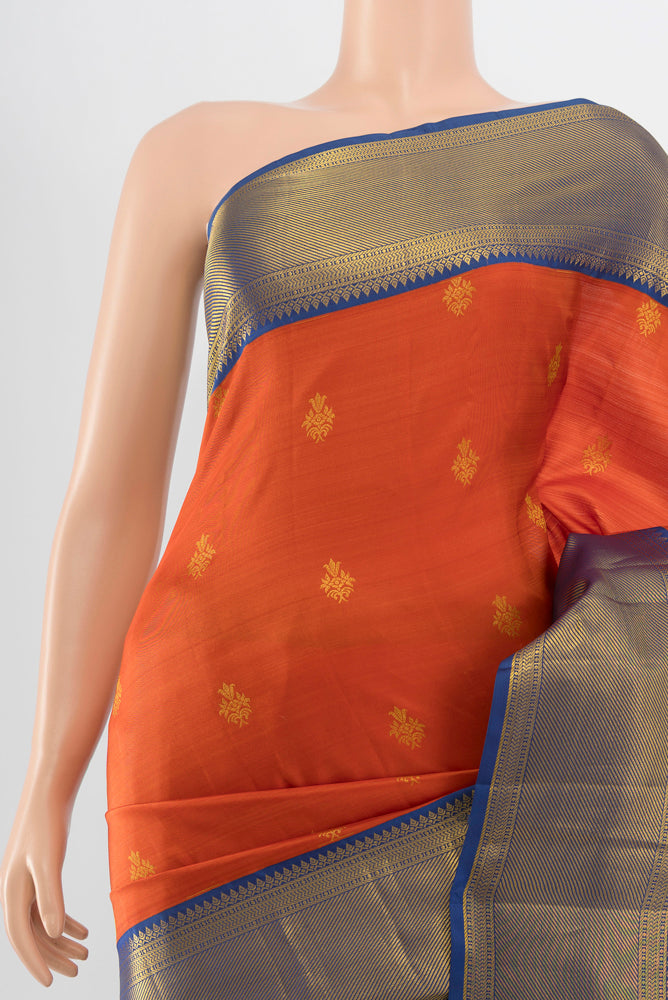 Border image of Pure Silk Pure Zari Peach Kanjivaram Saree with Zari Butta on the body and Silk Border. 