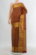 Pure Silk Pure Zari Maroon Kanjivaram Saree with Zari Brocade on the body and Zari Border.  displayed on a mannequin