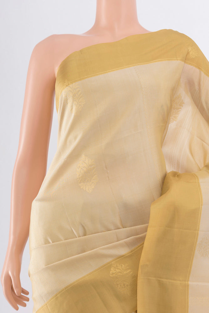 Border image of Cream Soft Silk Saree with Zari Butta on the body and Silk Border. 