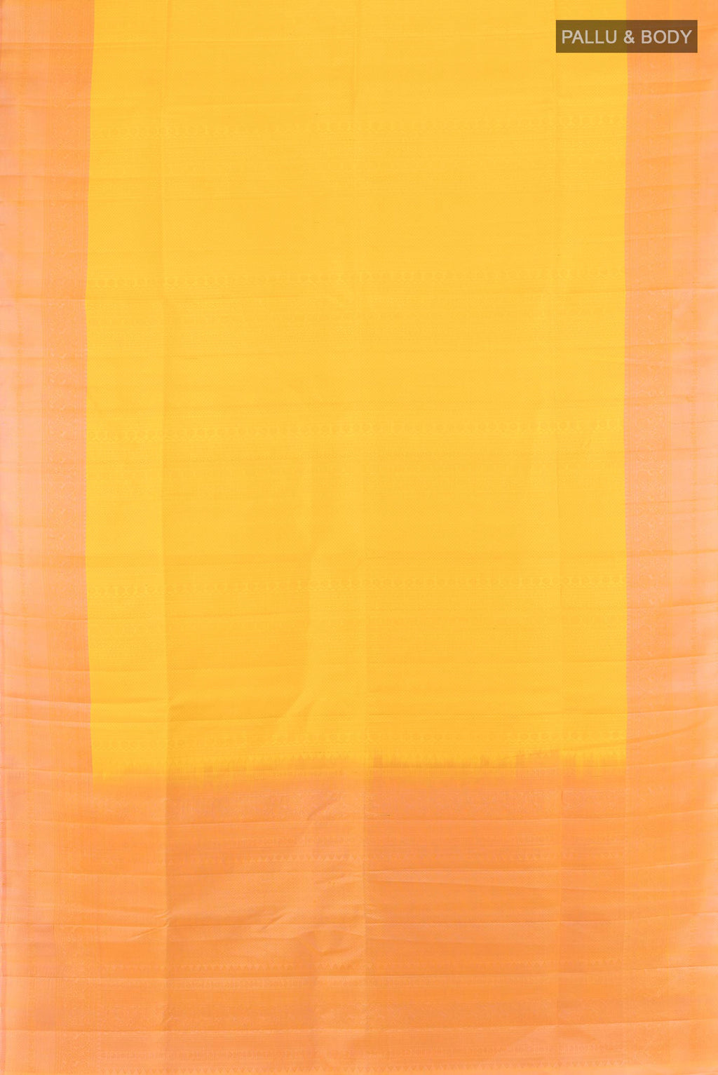 Flat view of Pure Silk Yellow Soft Saree with Zari Butta on the body and Plain Border. 