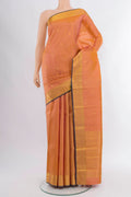 Peach Dual Tone Kanjivaram Silk Saree with Zari Butta on the body and Zari Border.  displayed on a mannequin