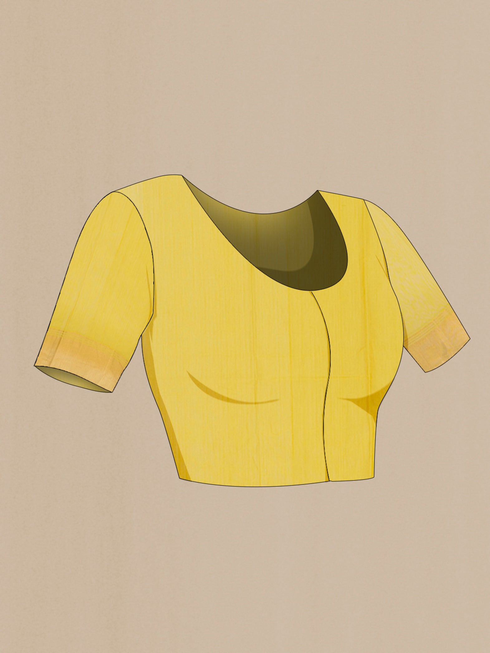 Close up image of the blouse of Lemon Yellow Chanderi Silk Cotton Saree with Zari Butta on the body and Zari Border. 
