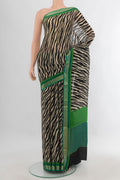 Black Crepe Saree with Printed design on the body and Zari Border.  displayed on a mannequin