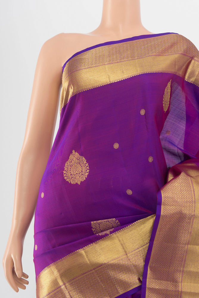 Border image of Violet Kanjivaram Silk Saree with Zari Butta on the body and Silk Border. 