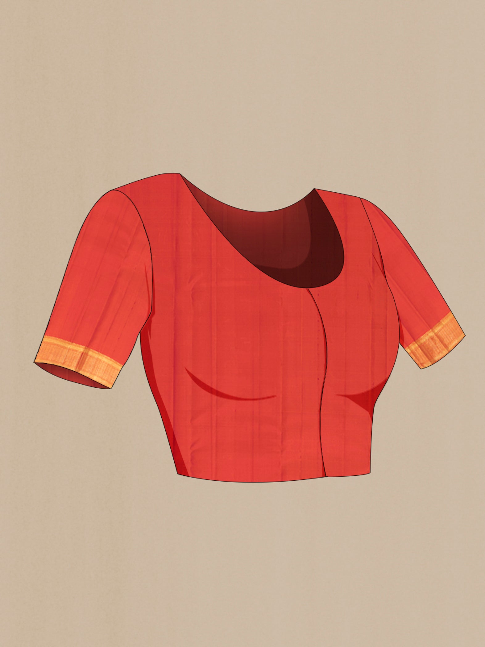 Close up image of the blouse of Maroon Kanjivaram Silk Saree with Jacquard design on the body and Zari Border. 