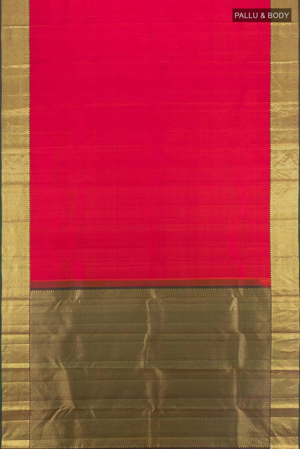 Flat view of Pink Kanjivaram Silk Saree with Jacquard design on the body and Zari Border. 