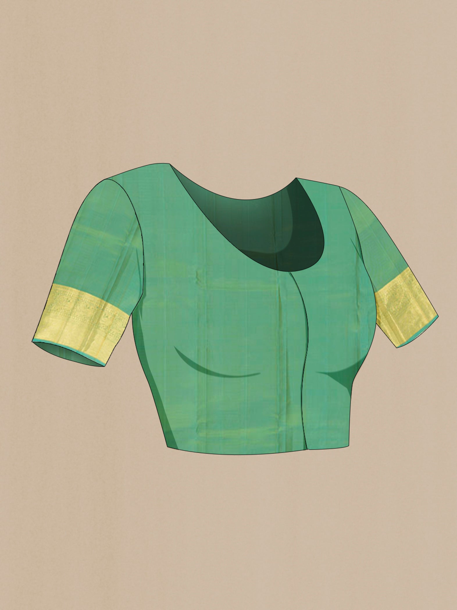 Close up image of the blouse of Yellow Kanjivaram Silk Saree with Checked design on the body and Zari Border. 