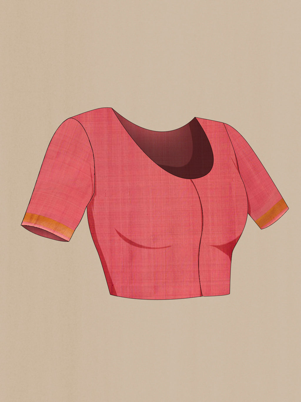 Close up image of the blouse of Orange Rajkot Patola Silk Saree with Pure Ikat on the body and Ikat Border. 