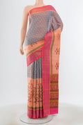 Multi Color Rajkot Patola Silk Saree with Ikat Print on the body and Silk Border.  displayed on a mannequin