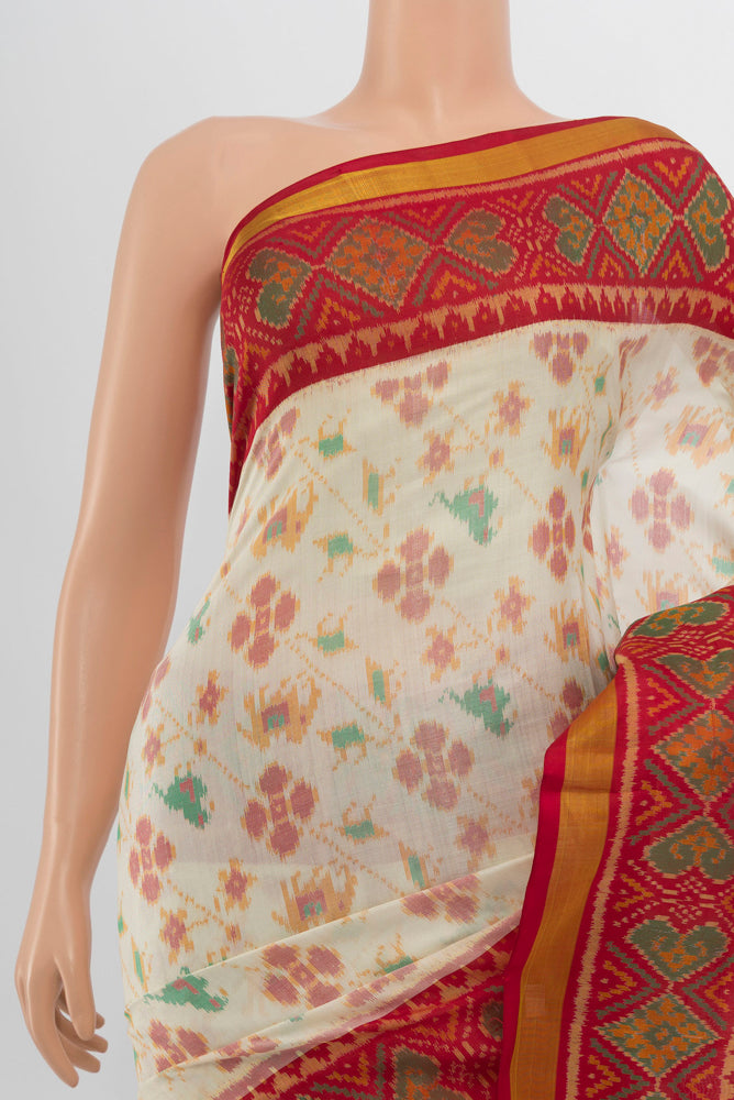 Border image of Multi Color Rajkot Patola Silk Saree with Ikat Print on the body and Silk Border. 