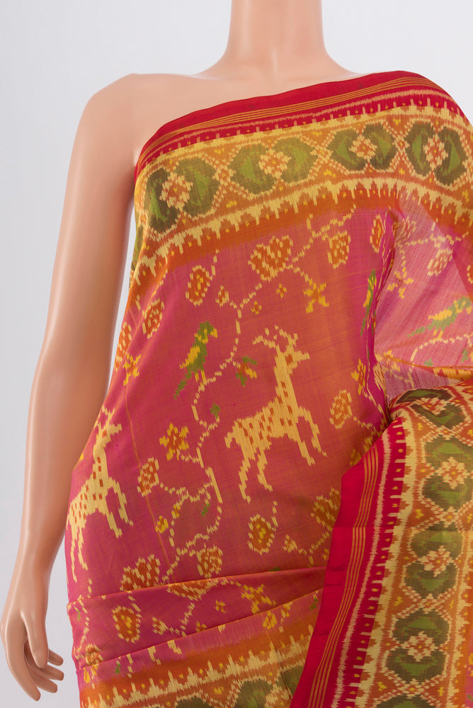 Border image of Multi Color Pochampally Saree with Ikat Print on the body and Silk Border. 