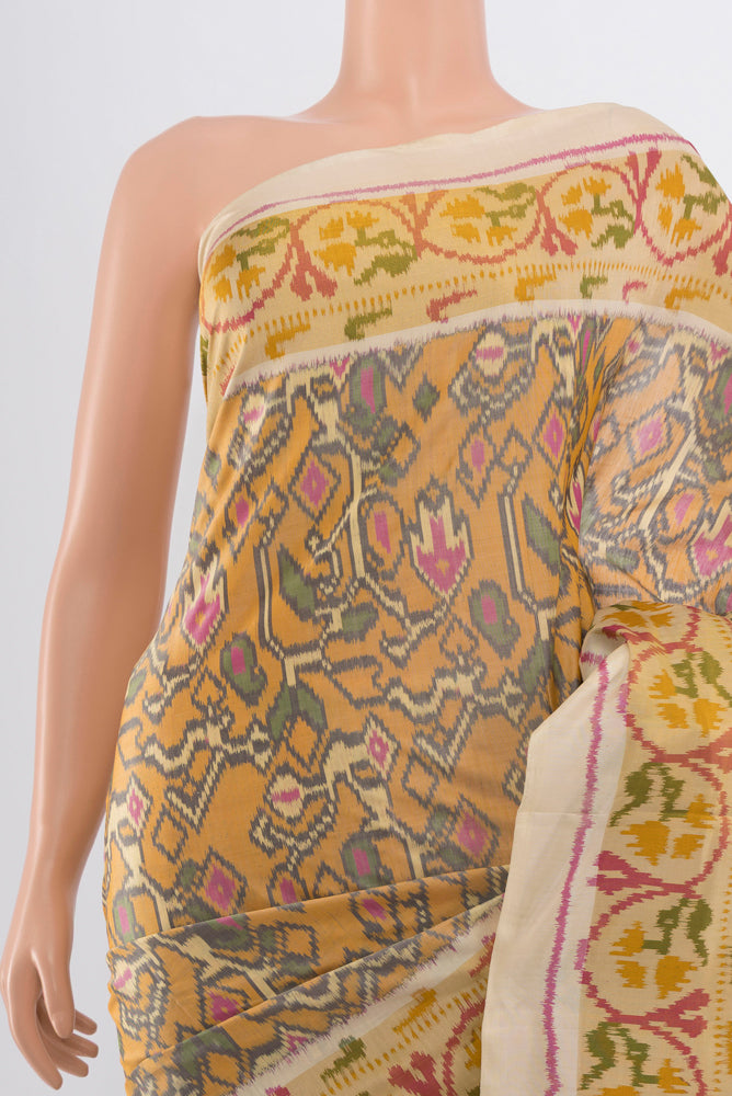 Border image of Multi Color Pochampally Saree with Ikat Print on the body and Silk Border. 