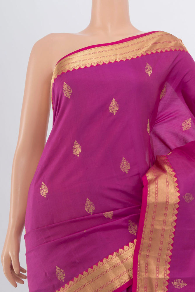 Border image of Purple Kanchipuram Silk Saree with Zari Brocade on the body and Silk Border. 