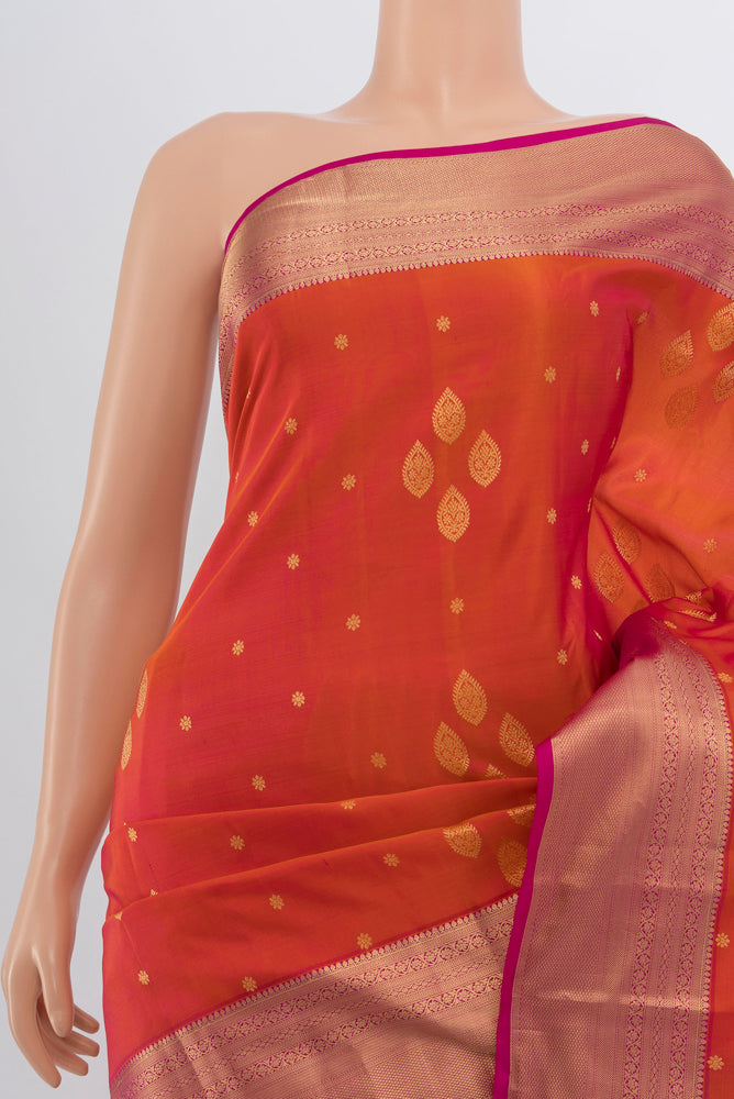 Border image of Peach Soft Silk Saree with Zari Butta on the body and Silk Border. 