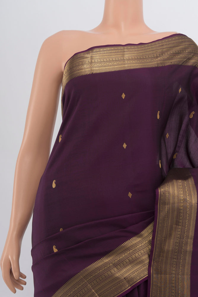 Border image of Violet Soft Silk Saree with Zari Butta on the body and Silk Border. 