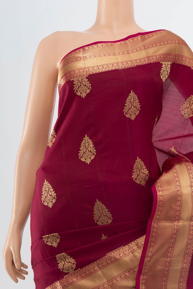 Border image of Maroon Soft Silk Saree with Zari Brocade on the body and Silk Border. 