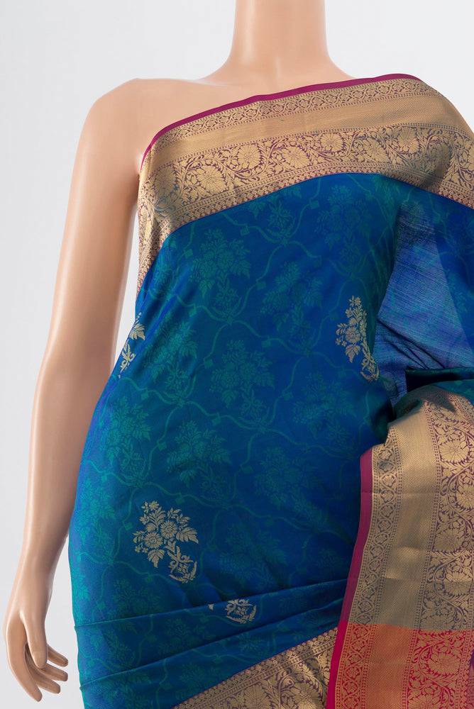 Border image of Dark Blue Soft Silk Saree with Zari Butta on the body and Silk Border. 