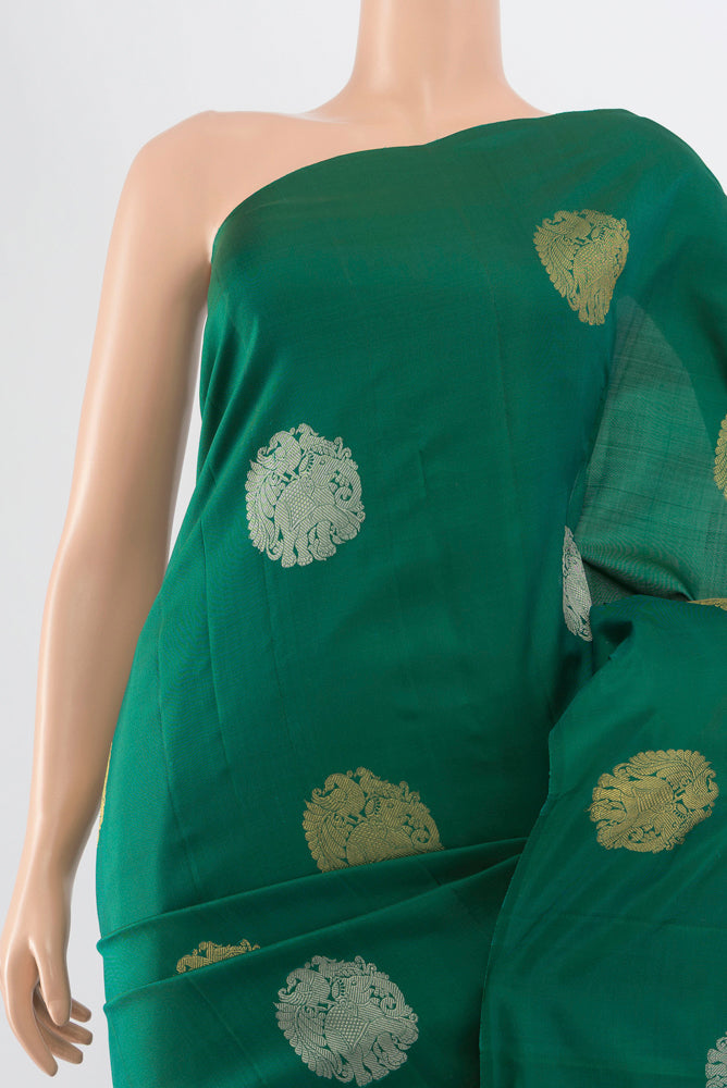 Border image of Peacock Blue Kanchipuram Silk Saree with Zari Brocade on the body and Silk Border. 