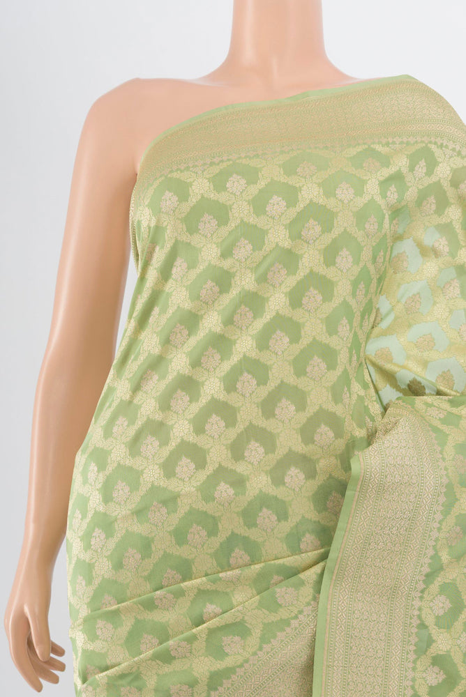 Border image of Pista Green Banarasi Silk Saree with Zari Butta on the body and Silk Border. 
