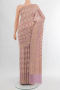 Pure Silk Pure Zari Multi Color Banarasi Saree with Zari Butta on the body and Silk Border.  displayed on a mannequin