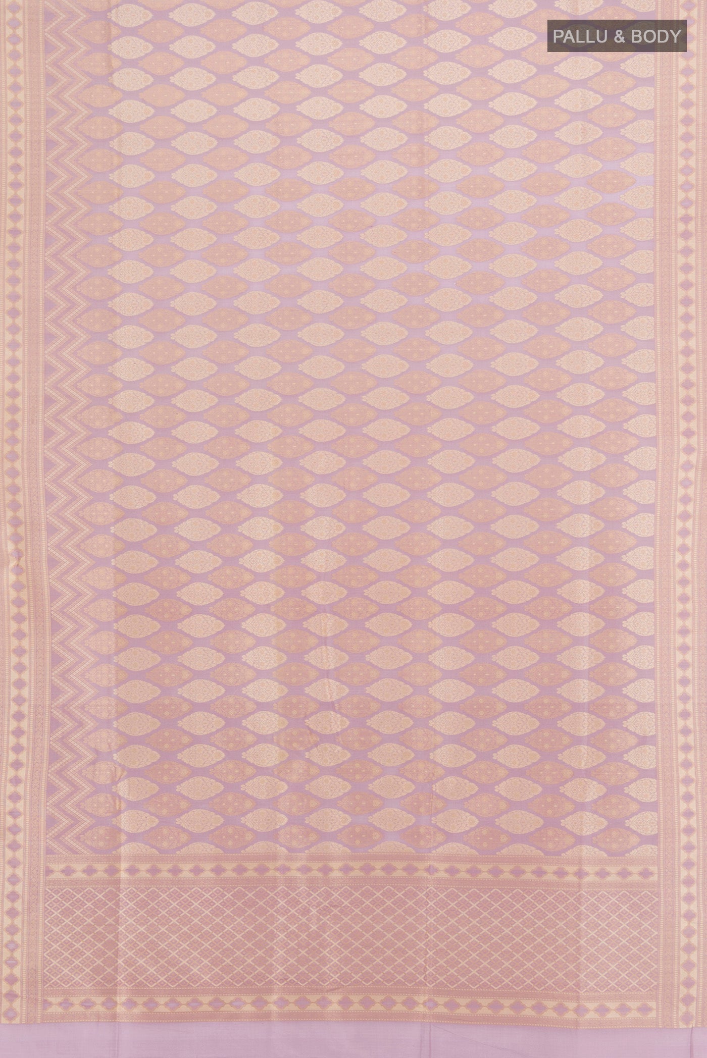 Flat view of Pure Silk Pure Zari Multi Color Banarasi Saree with Zari Butta on the body and Silk Border. 