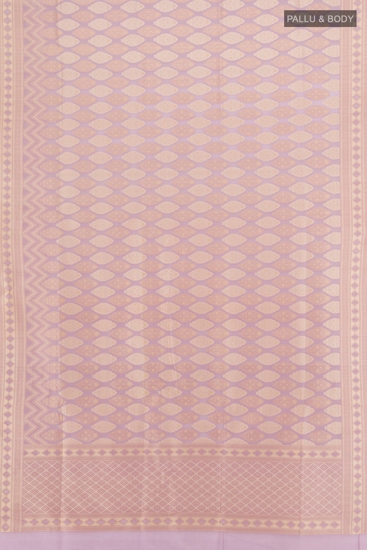 Flat view of Pure Silk Pure Zari Multi Color Banarasi Saree with Zari Butta on the body and Silk Border. 