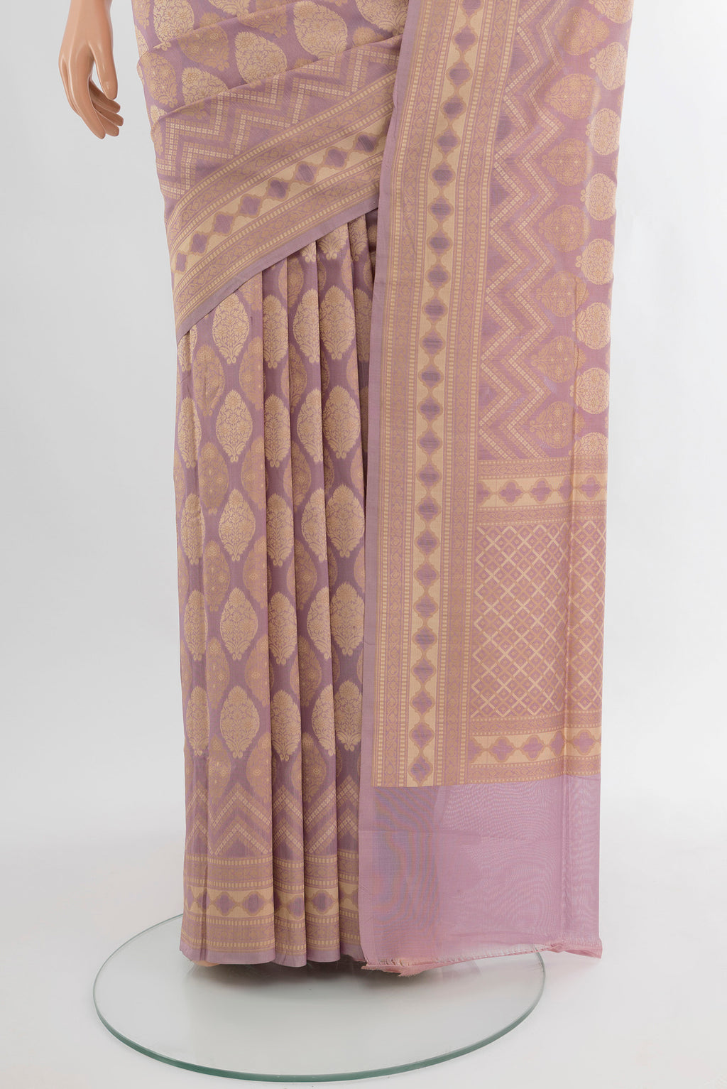 Pleats and pallu of Pure Silk Pure Zari Multi Color Banarasi Saree with Zari Butta on the body and Silk Border. 