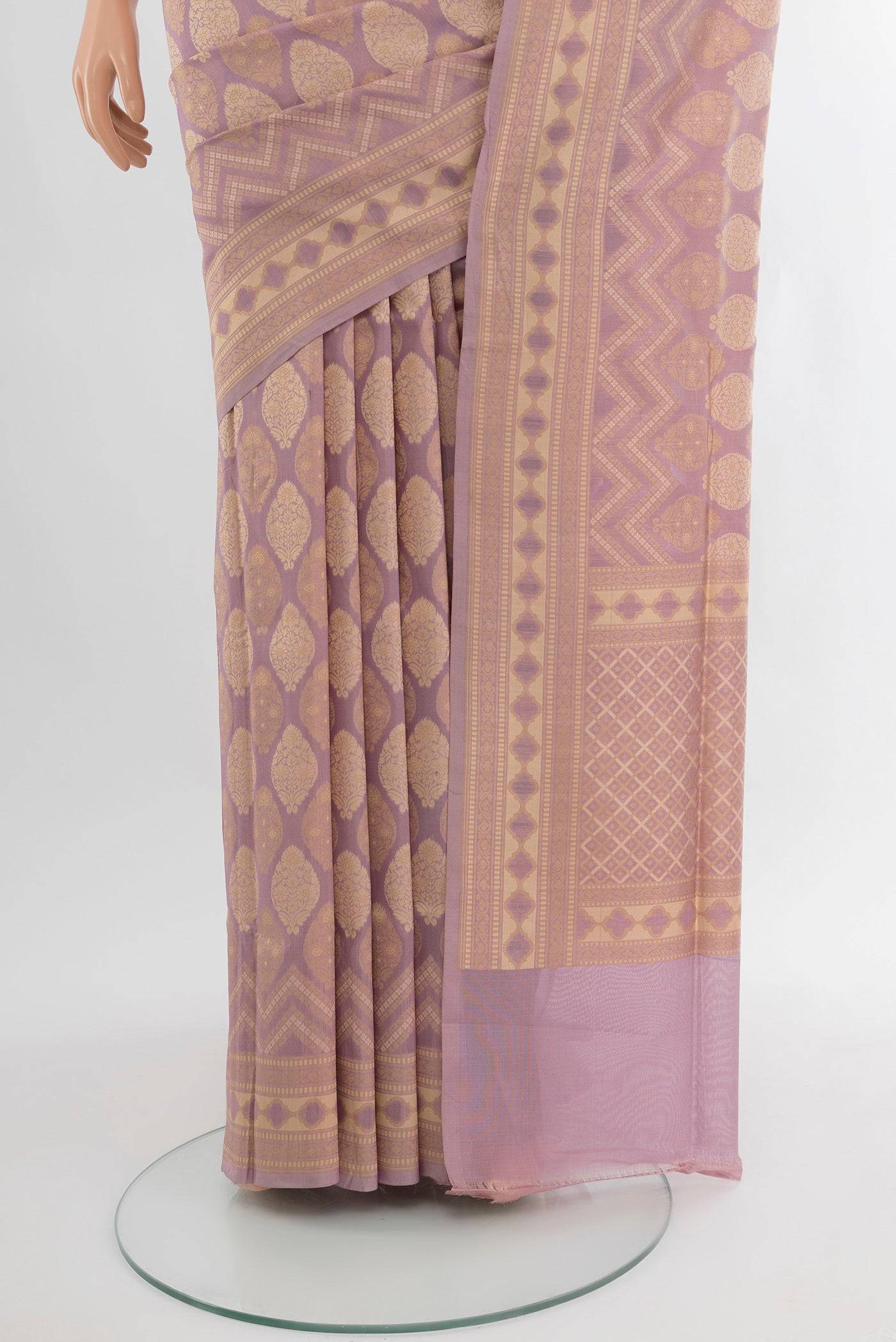 Pleats and pallu of Pure Silk Pure Zari Multi Color Banarasi Saree with Zari Butta on the body and Silk Border. 
