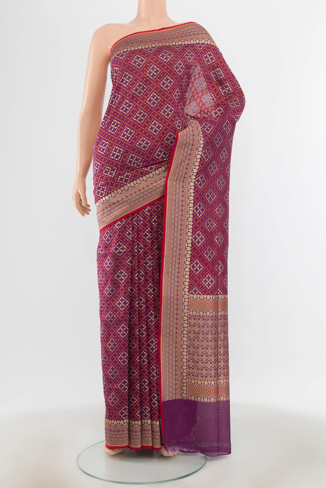 Multi Color Banarasi Silk Saree with Zari Butta on the body and Silk Border.  displayed on a mannequin